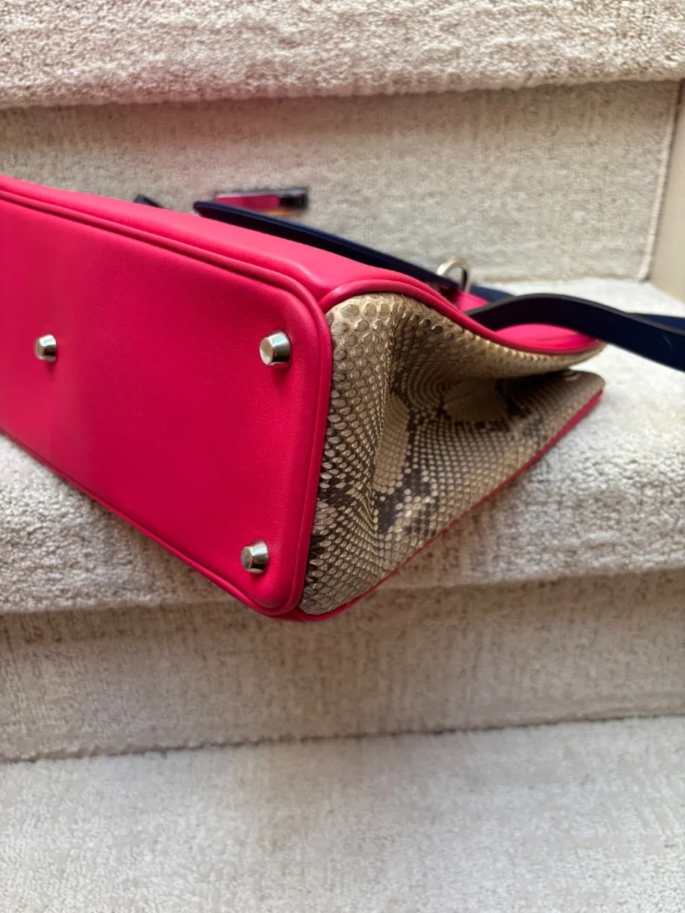 Christian Dior Diorissimo Tote in Hot Pink, Royal Blue & Python Pre-Owned